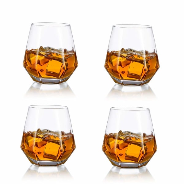 Timanttiviskilasisetti , 4 kpl kallistettua Scotch-lasia, 300 ml viskilasia, modernin ilmeen lasitavarat Bourbon-/rommi-/baarikuppilaitteisiin