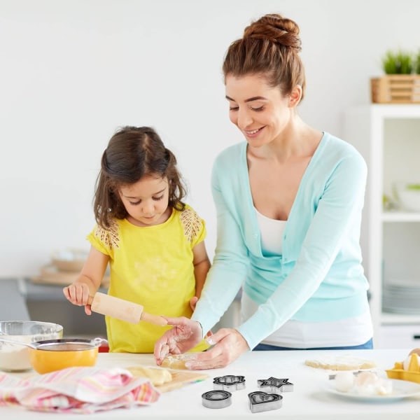 12 stk kakeform i rustfritt stål, hjerte, blomst, rund, stjerneform, kakeform i metall for kjøkkenbaking, bursdag