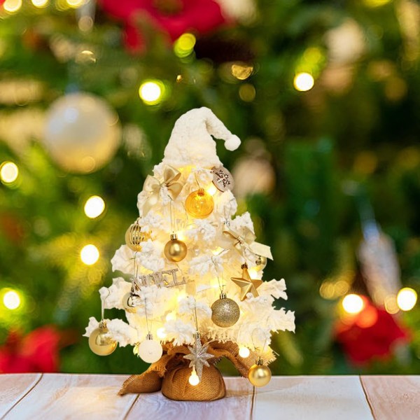 20-tums bordsskiva mini julgran med LED-ljus miniatyr julgran med hängande prydnader Konstgjorda DIY juldekorationer