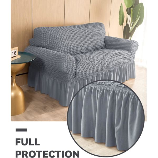 Loveseat Betræk 1 Del til 2-Pude Sofa med Skørt, Holdbar Vaskbar Høj Elastisk Strækbar (2-Sæders, Grå)