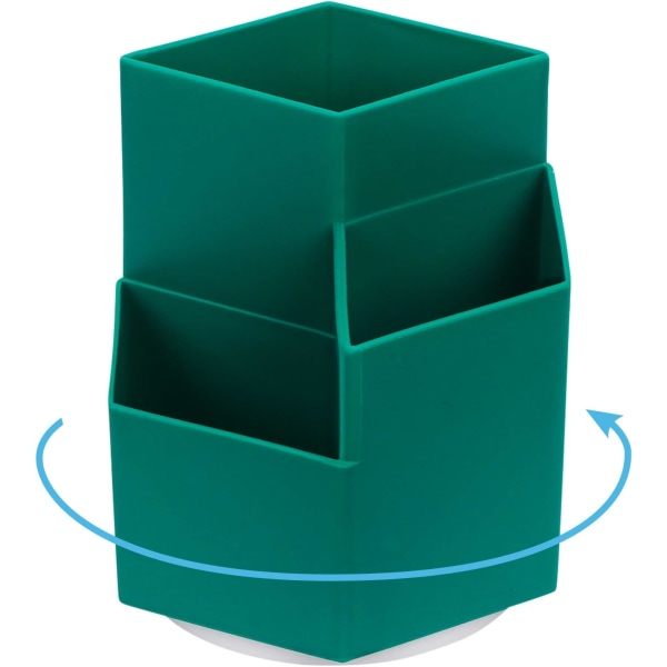 Makeupbørsteholder, penneholder, [360 grader roterbar] Penbeholder til brevpapiropbevaring med 3 rum, skrivebordsarrangør til papirvarer, grøn Green