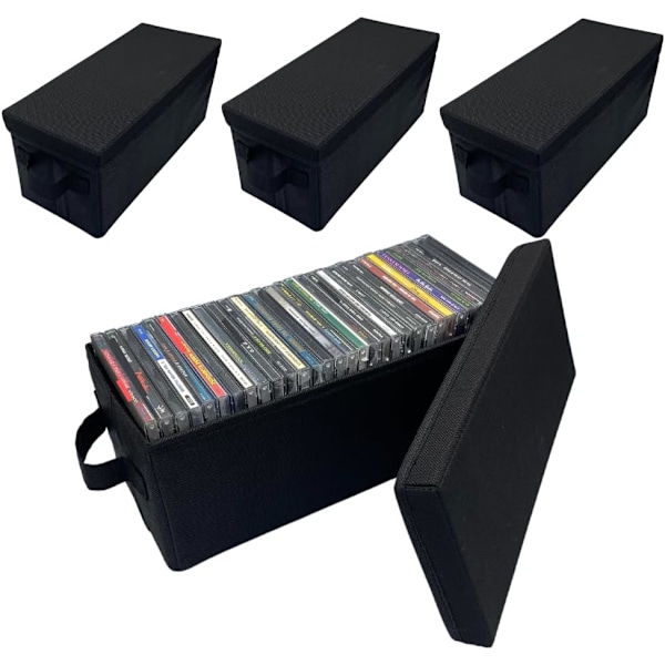 CD Opbevaringskasser - CD Etui Holder, Container rummer 30 CD'er i fulde jewel cases, 60 CD'er i slanke etuier og 165 diske i CD sleeves - Sort (3 pak)
