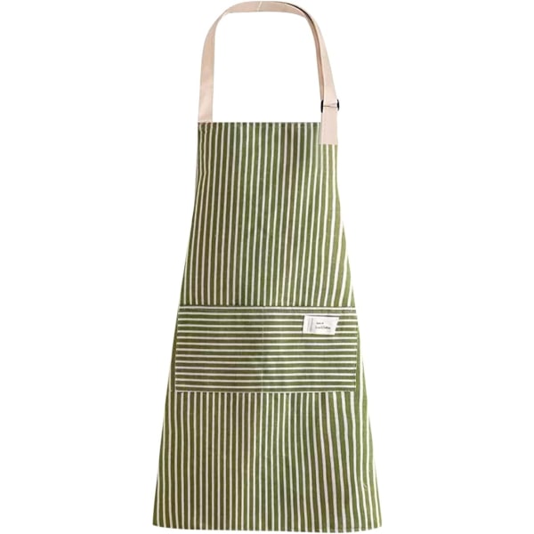 Stripe Haklapp Förkläde, Kockar Köksförkläden Justerbart Förkläde med 2 fickor Matlagningsförkläde Bomullsförkläde för Kvinnor/Män（Grönt） Green