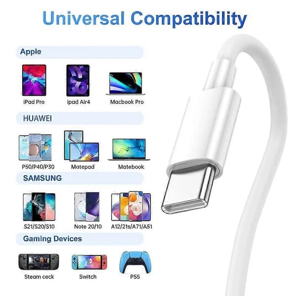 2 KPL 2 m nopea latauskaapeli USB-C - USB-C valkoinen