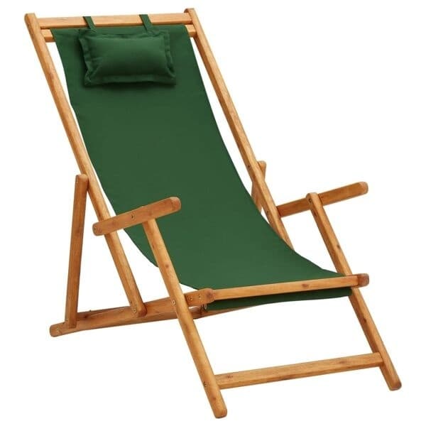 vidaXL Hopfällbar strandstol massiv eukalyptus och tyg grön green