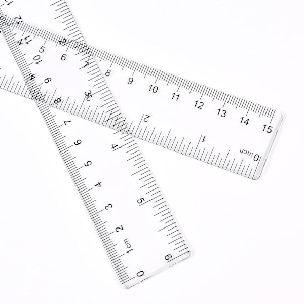 Genomskinlig linjal av plast, 6 tum, rak linjal, okrossbar linjal med tum och centimeter för skola, klassrum, hem eller kontor (2 st)