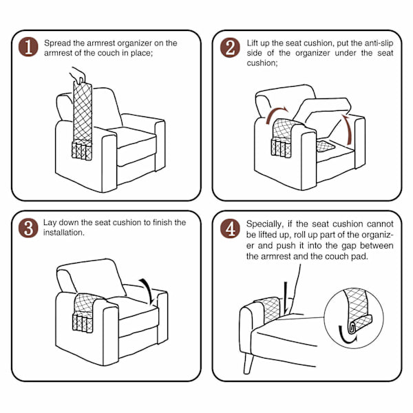 Armstöd Organizer Space Saver för Soffa eller Fåtölj Säng Förvaringsväska TV Fjärrkontrollhållare för Mobiltelefon, Bok, Tidningar, Penna, Brun coffee