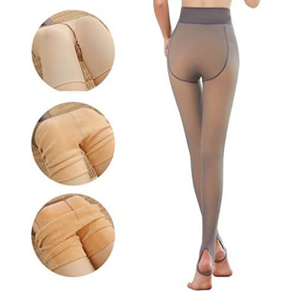 Kvinnors termiska fleecefodrade tights falsk genomskinlig hudfärg för vintervarma tjocka strumpbyxor leggings med fleecefoder 200 Gr(S-M) Gray M