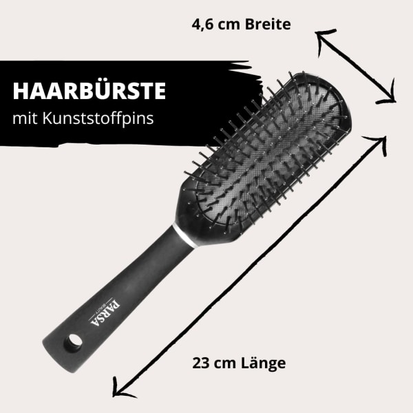 Hårbørste lang/smal (svart) med plastnåler - allround hårbørste for daglig hårstyling - hårbørste uten å trekke