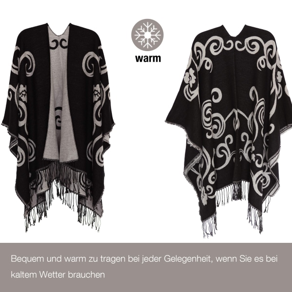 Dame Poncho Sjal Vinter Cardigan Oversized Cape Elegant Poncho til Kvinder Kappe Dame Varm Gave til Mor