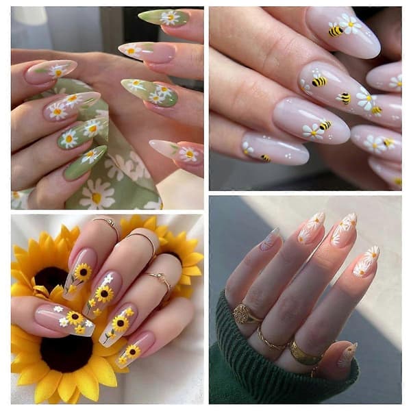 3 st Blommor Nageldekaler 5D Präglade Söta Bin Nageldekor Vår