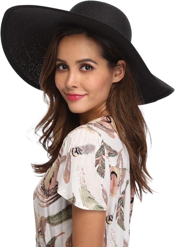 Dame 5,5 tommers bred brem stråhatt Floppy Foldable Roll up Cap Strand Solhatt