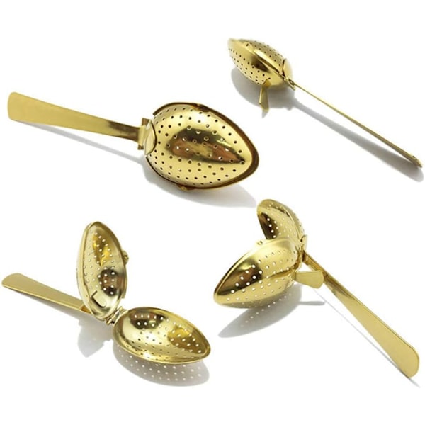 Te-filter Snap Ball Te-si, rustfrit stål mesh si, te-infuser til løs te, gylden, 2 stk.