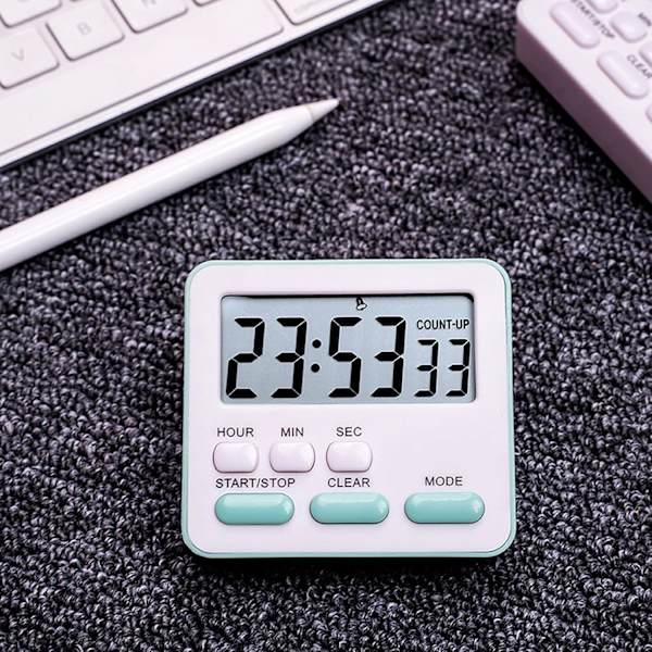 Elektronisk timer, kökstimer, timer för lärandehantering, LCD digital nedräkningsur med stativ grön