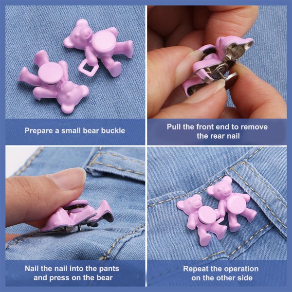 5 Set Cute Bear Button Pins Adjustable Waist Buckles Jeans Tighten Waist Adjustment Button, No Sewing Required Instant Button