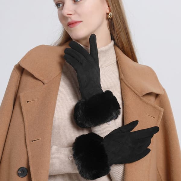 Dame Vinter Mode Varme Touchscreen Handsker Dame Elegant Blød Tynd Fleece Vindtæt Ruskind Handsker, Sort