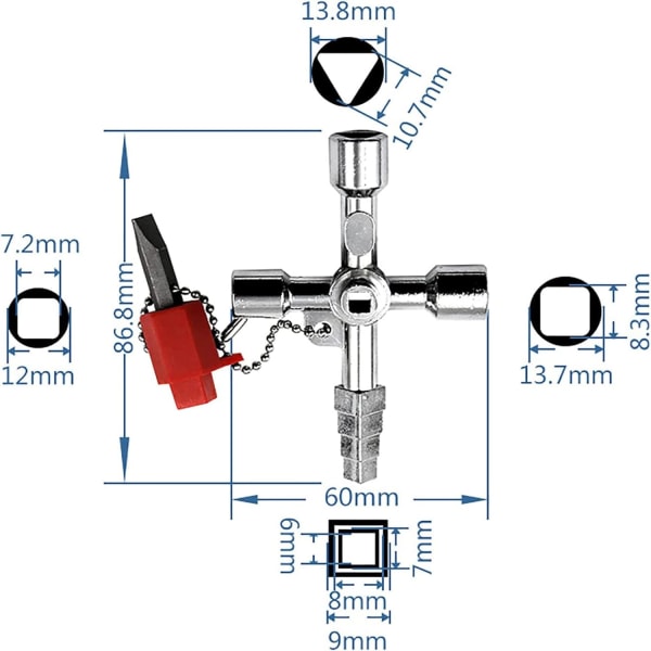 Multifunksjonell nøkkel, multifunksjonell universell kryssnøkkel, trekantnøkkel kranbryternøkkel for elektrisitet, elektriske målere, radiatorer