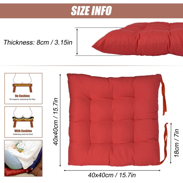 Setepute for spisestuestoler, sett med 2 nye oppgraderinger og tilstrekkelig fylt 40×40CM tykke myke og komfortable spisestuestolputer med slips
