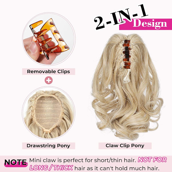 Hestehaleforlengelse, 23 cm kort krøllet bølget hårklips Hårstykke Hestehaler Hårforlengelser Hårstykker for kvinner Hestehaleforlengelse - Medium Blonde