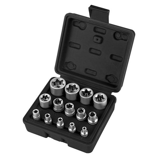 Torx hunnfatning boks 1/4\" 3/8\" 1/2\", Torx E profil fatning E4, E5, E6, E7, E8, E10, E11, E12, E14, E16, E18, E20, E22, E24 Black