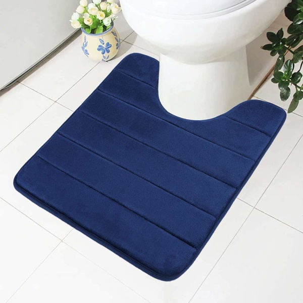 Memory foam sklisikkert mykt toalettteppe med utskjæring 50 x 60 cm, absorberende badematte stående toalett, vaskbare badematter til toalett, svart Navy Blue