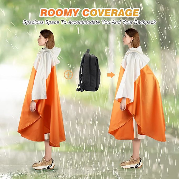 Regnjakke Dame Herre Regnponcho Regnfrakk Vanntett Lett Regnklær med Hette Regnkappe Jakke Regnponcho Kappe beige+orange