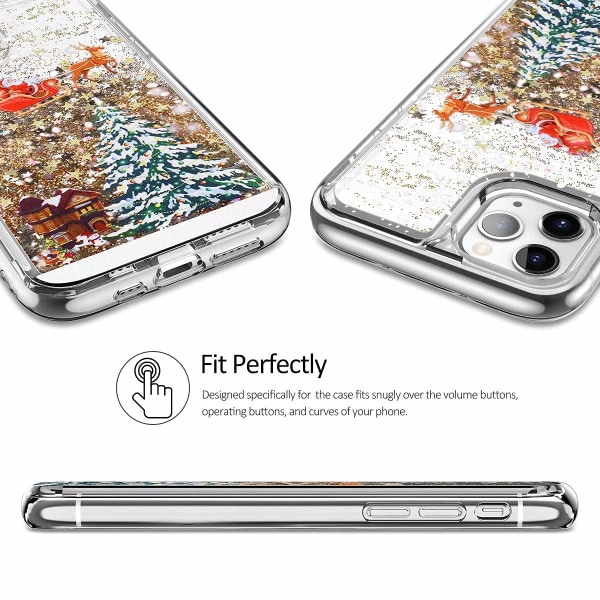 iPhone 11 Pro Max-deksel 6,5 tommers deksel, 3D Creative Merry Christmas Tree Mønster Glitter Quicksand Flytende Bling Sparkle Søt Myk TPU Gjennomsiktig, Gull