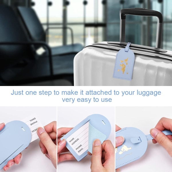 Pakke med 3 bagasjemerker, koffertlapper med adresselapp, navnelapp i skinn, kofferthåndvesker ID-etikett reisetilbehør