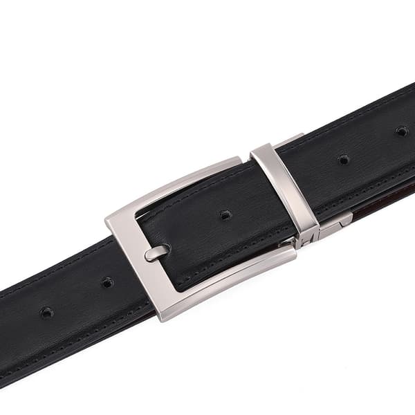 Herrbälte i läder, vändbart, 3,3 cm brett, roterande spänne (120 cm)