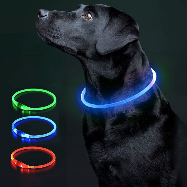 Vannavstøtende LED-hundehalsbånd med reflekterende lysglød i mørket LED-hundehalsbånd for økt sikkerhet og synlighet (50 cm) Blue 50cm
