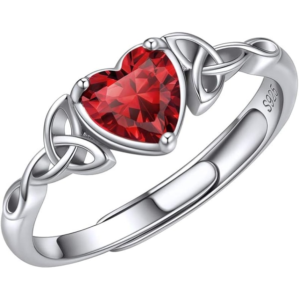 Heart Birthstone Celtic Knot Sormus naisille Hopea säädettävä sormus Minimalistiset korut (punainen) red