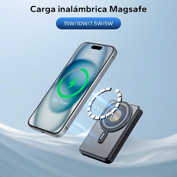 Magnetisk Powerbank 10000mAh 3 i 1 Sammenleggbar Trådløs Magnetisk Powerbank for Apple Watch og iPhone 20W PD Induktiv Hurtiglading med LED-Display