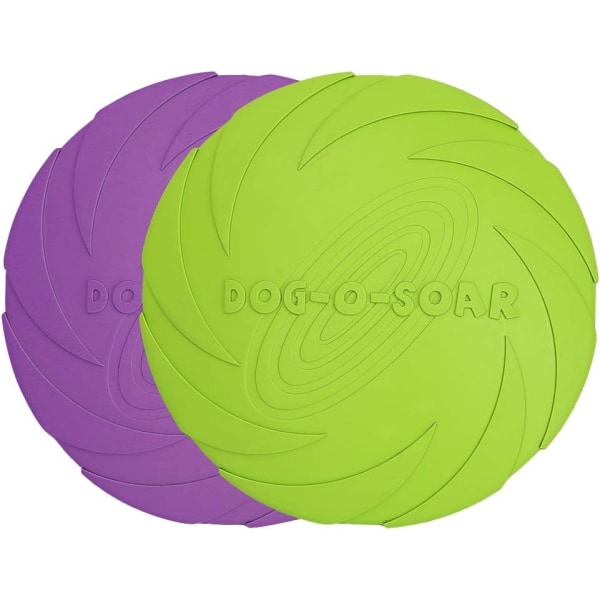 Hundfrisbee, 2-pack 7 tum naturliga gummi flytande hundfrisbee flygande tefat för både land och vatten (grön + lila) Green + Purple