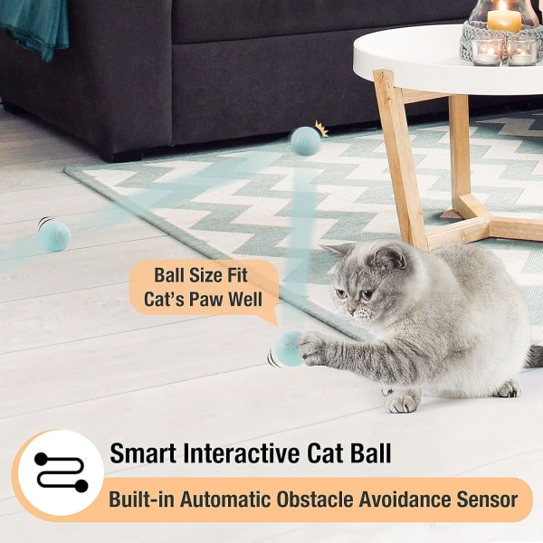 Cat Toy Electric Cat Ball med LED-ljus Automatisk 360-graders Roll Ball Interactive Cat Toy USB Uppladdningsbara Electric Cat Balls för katter (blå) Blue