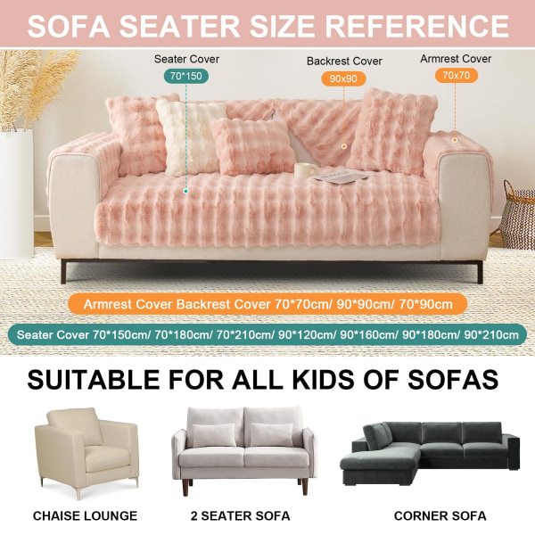 Kanin Plysj Sofa Deksel L Form 1/2/3/4 Seater Sofa Deksel Hjørnesofa U Form, 2023 Ny Universal Sklisikker Sofa Beskytter, Supermyk Sofa pink 90*180cm