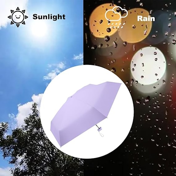 Hopfällbart reseparaply, litet kompakt paraply för sol och regn Vindtätt UV-paraply med dragkedjefodral för kvinnor Flicka, Lila