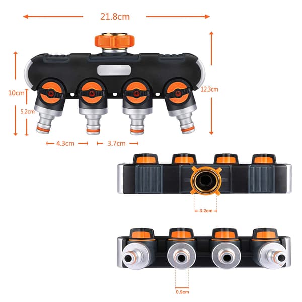 4-vejs vandingssplitter, 4-vejs udendørs universal slangesplitter til have og hjem.