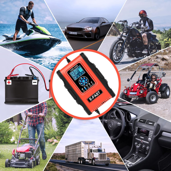 Intelligent batteriladdare, LiFePO4 batteriladdare för automatisk bil med LCD-display reparationsfunktion för bilmotorcykelbatteri