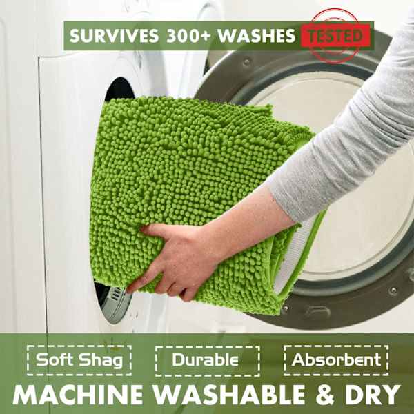 Ekstra blød bademåtte i chenille-mikrofiber, 1'' superabsorberende shaggy bademåtte Green