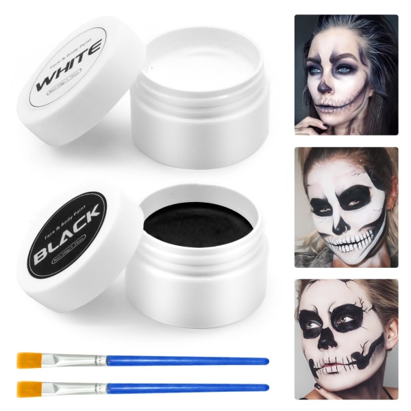 Svart + Vit Clown Makeup Ansikte Body Paint Set, Halloween Cosplay Makeup, för Art Theatre Halloween Party Cosplay Clown