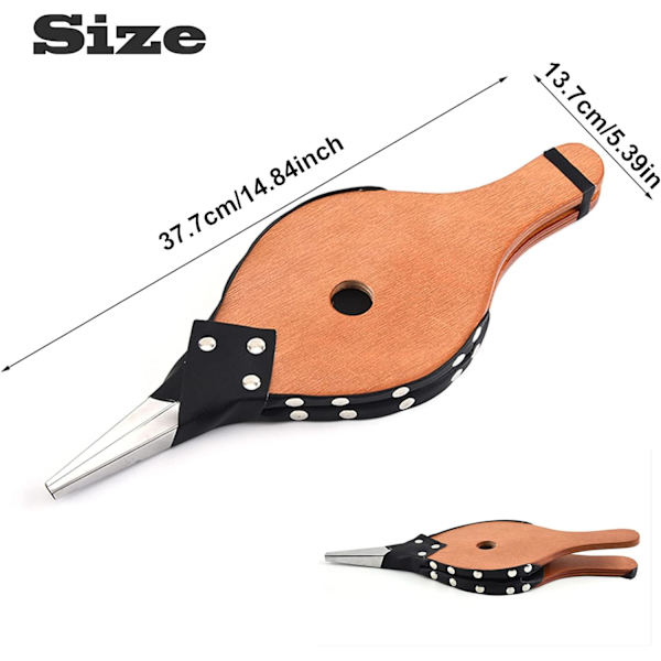 Takka- ja grillipuhallin, puinen ilmapuhallin, takan puhallin, hiilipuhallin, 37,7x13,7cm