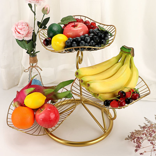 Tason rautainen hedelmäkulho, hedelmäkori, seviet-kori, hedelmäsäilytys, kasvisleipää ja -hedelmiä varten keittiössä (Lotus Leaf, Golden)