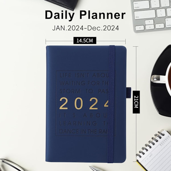 2024 päiväkirja A5, viikko- ja kuukausisuunnittelija, paksu paperi, vuosittainen viikkoesitys päiväkirja tammikuusta joulukuuhun 2024 (A5, tummansininen) Dark blue