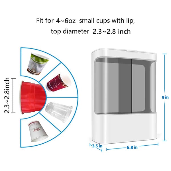 Vattenkylare Kopp Dispenser, Drag Typ Kopphållare Väggmonterad Passar 4oz - 6oz Liten Kopp, Dubbelrör - Vit