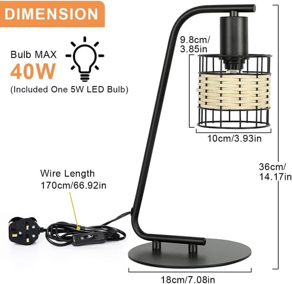 Retro industriel rund bordlampe