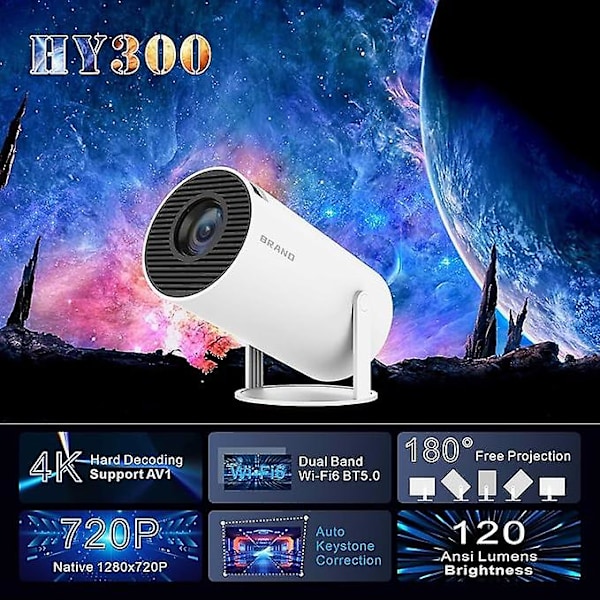 4K HD Mini-projektori, 120 ANSI Smart Wifi 2.4G/5G Android 11.0 Projektori Seinille ja Kattoon, Automaattinen Keystone-korjaus