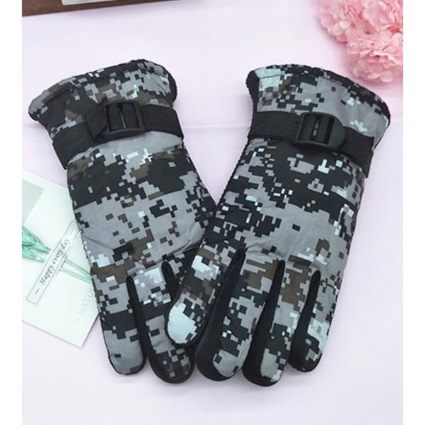 Børns kolde vejr vandtætte camo print vinterhandsker udendørs varme skihandsker luffer, grå