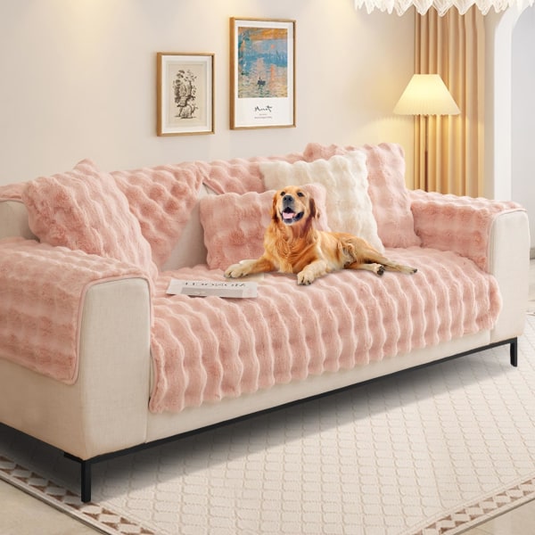 Kanin Plysch Soffa Överdrag L Form 1/2/3/4 Sits Soffa Överdrag Hörnsoffa U Form, 2023 Ny Universal Halkskyddad Soffa Skydd, Super Mjuk Soffa pink 70*180cm