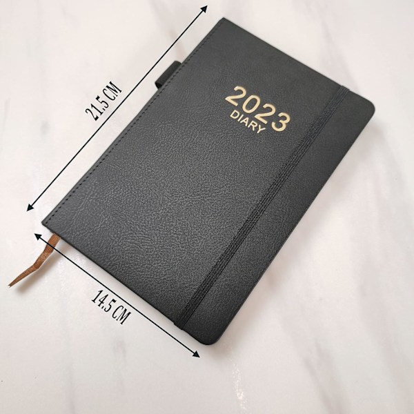 Akademisk Dagbog, Daglig Dagbog 2023 fra Jan 2023 til Dec 2023, Daglig Planlægger med Månedlige Faner, Åben Sløjfe, 21,3×15 cm, 400 Sider (Sort) Black