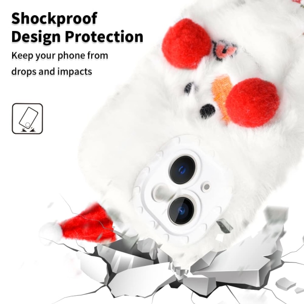 iPhone 14 Case, Case Söpö ihana lumiukko, pörröinen turkispehmo , jossa 3D-jouluhattu Pehmeä TPU iskunkestävä cover 6,1 tuumaa - Lumiukko